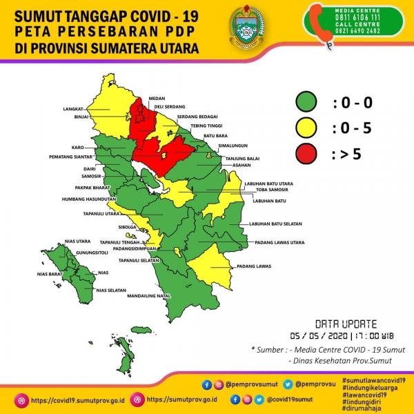 Peta Persebaran PDP di Provinsi Sumatera Utara 5 Mei 2020 